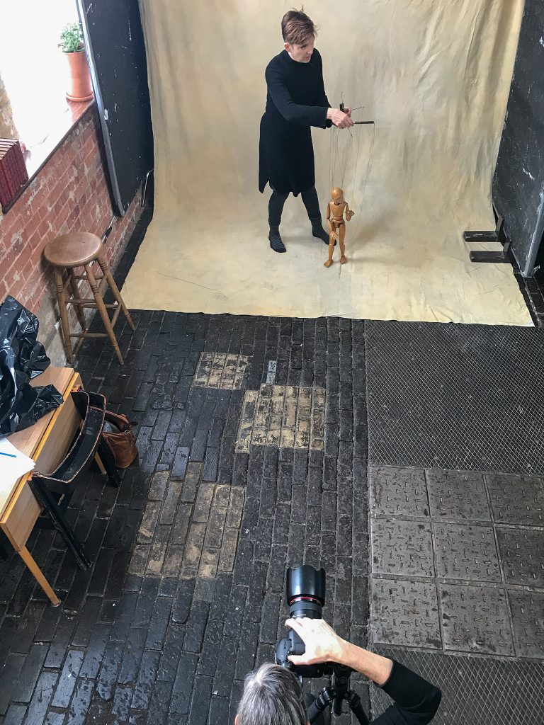 Behind the scenes - Maundy Mitchell photographing puppeteer Sarah Wright at Espero Studio, London