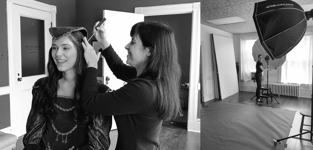 Behind the scenes with a stylist & Maundy Mitchell setting up studio lights