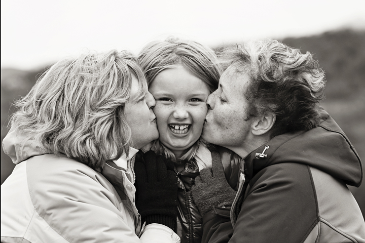 Black & White Family Kiss