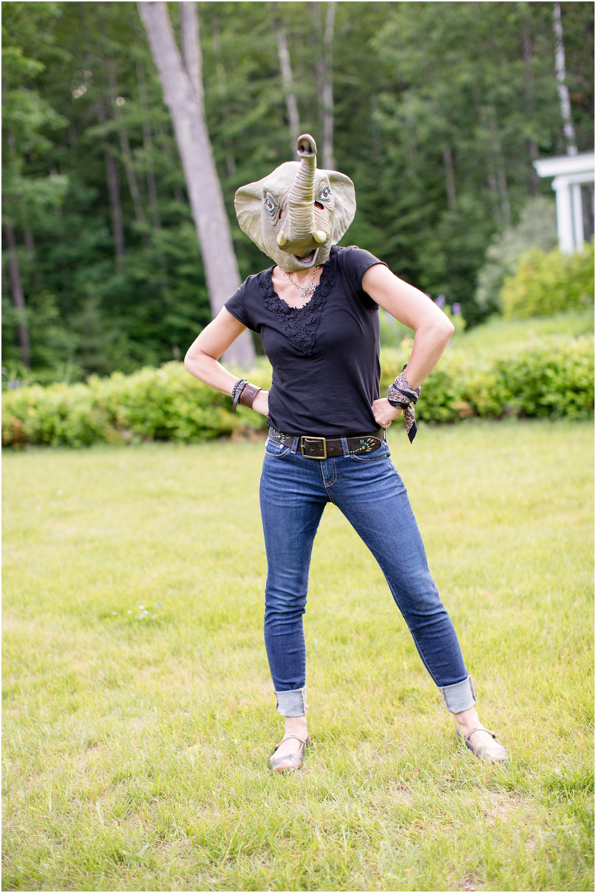 mother wearing elephant mask