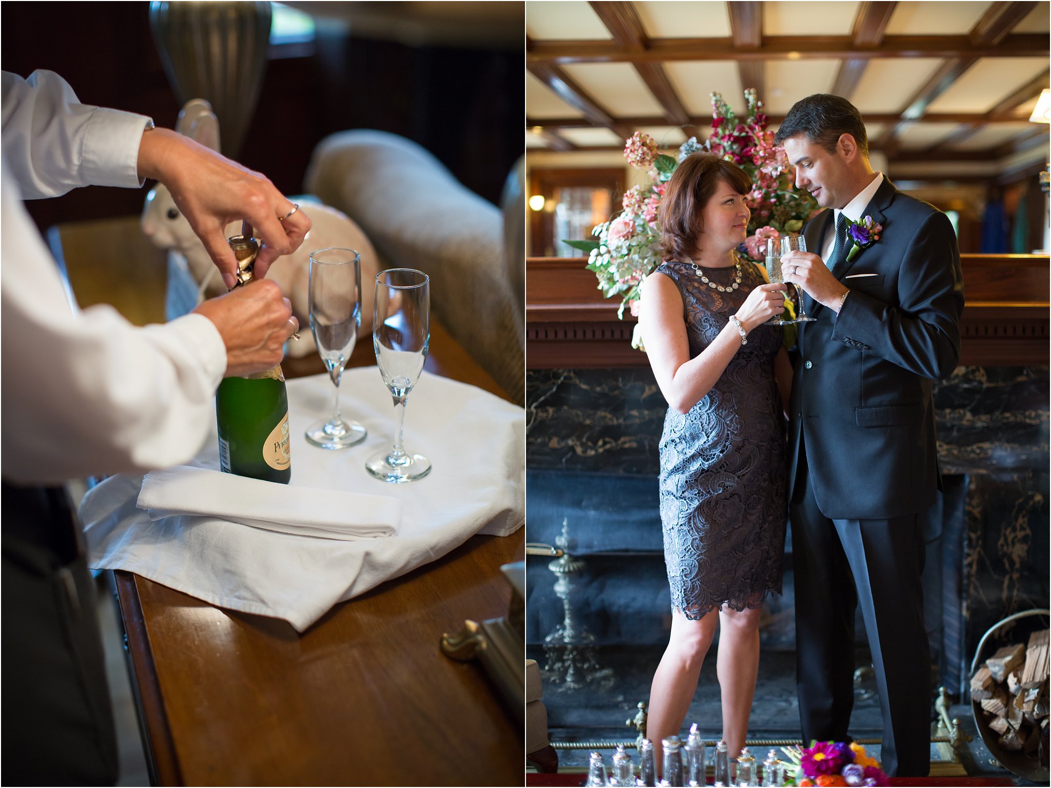 bride and groom champagne toast