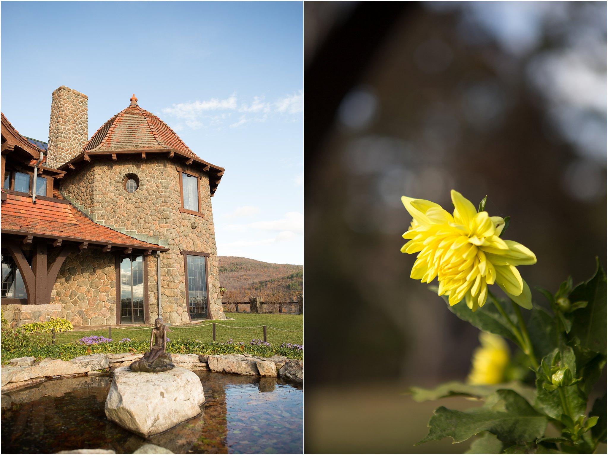 Garden statue and flowers at Castle in the Clouds
