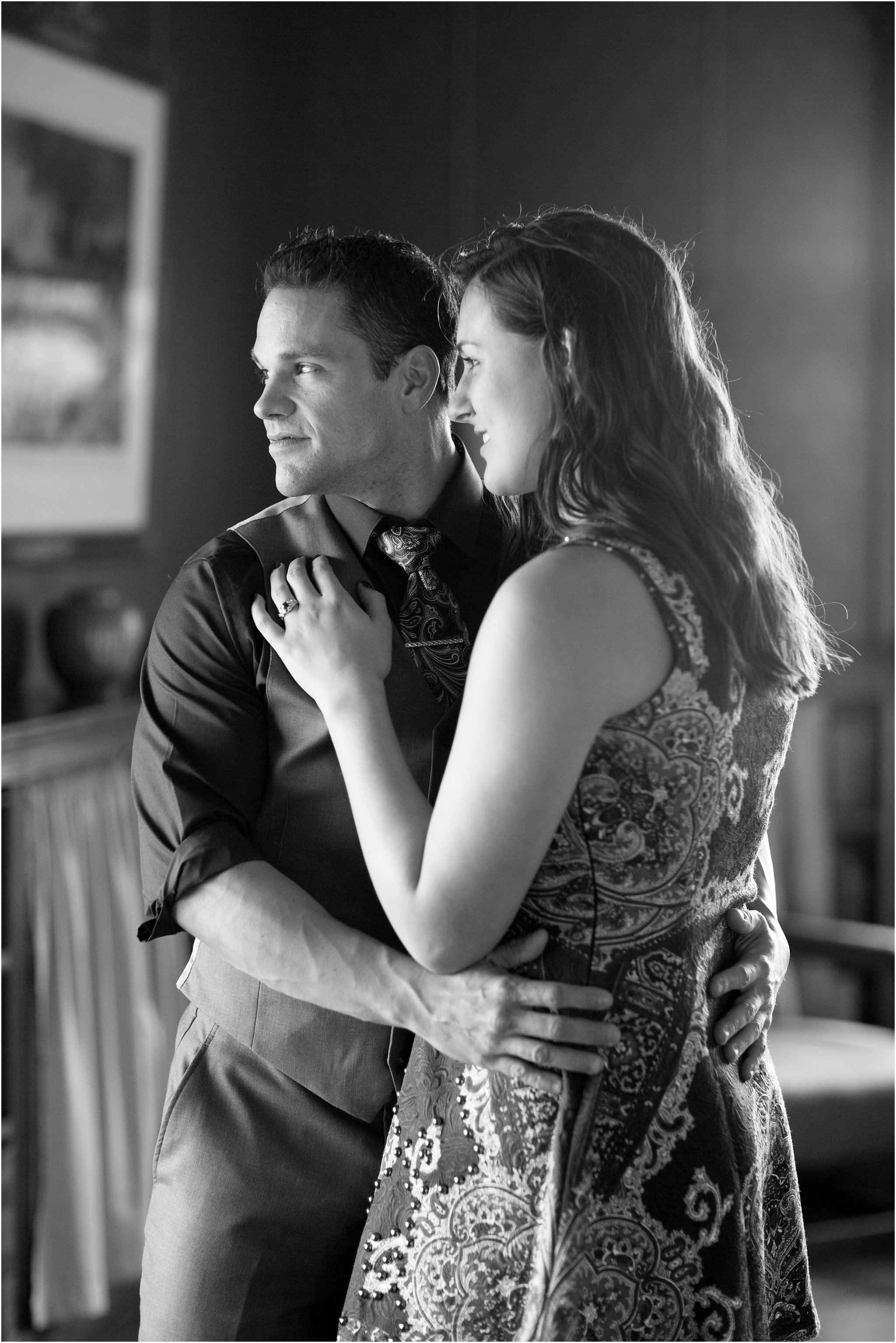 Black and White Portrait of Couple at Castle in the Clouds