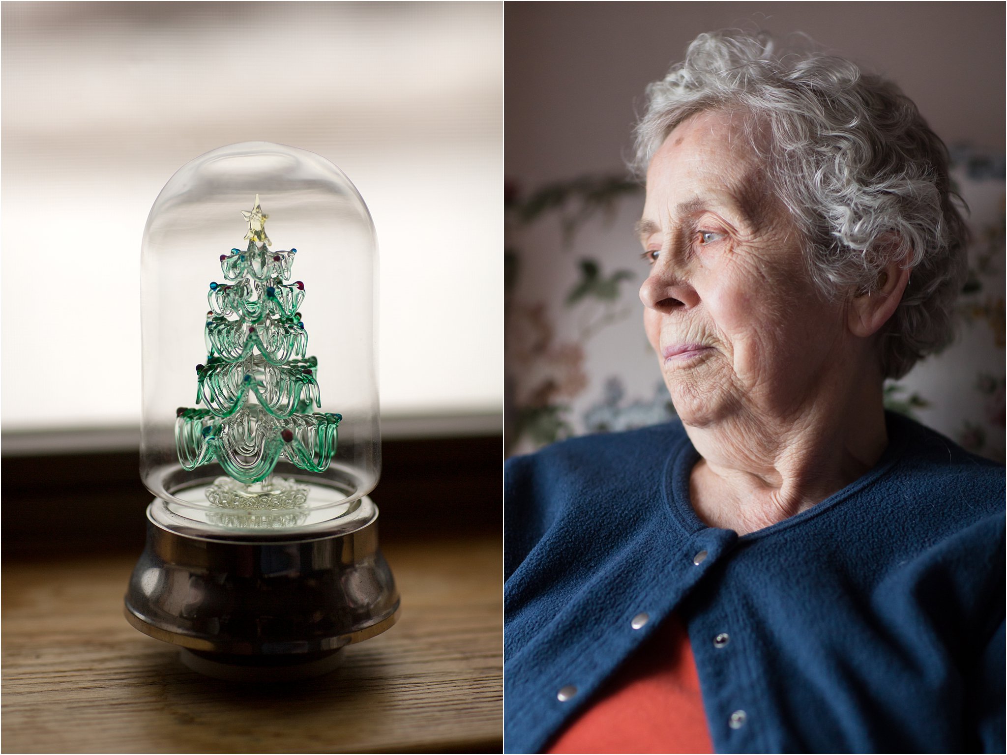 Portrait of Elderly Woman with Christmas Tree