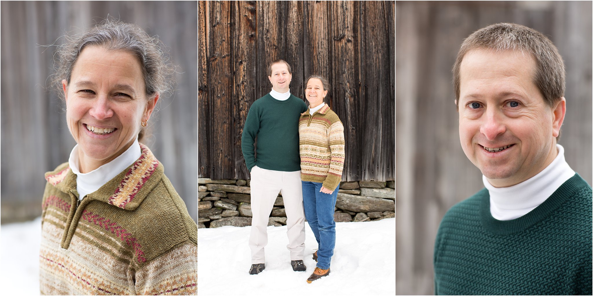 family photos by a barn