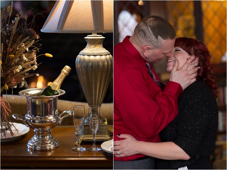Champagne still life and kissing couple