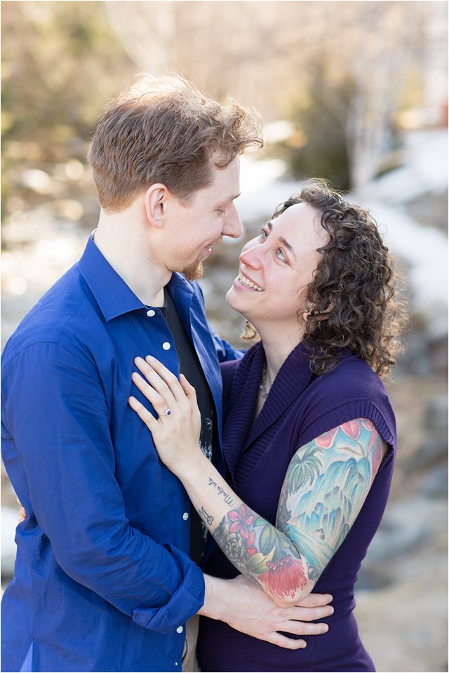 Engaged Couple Outside in Spring