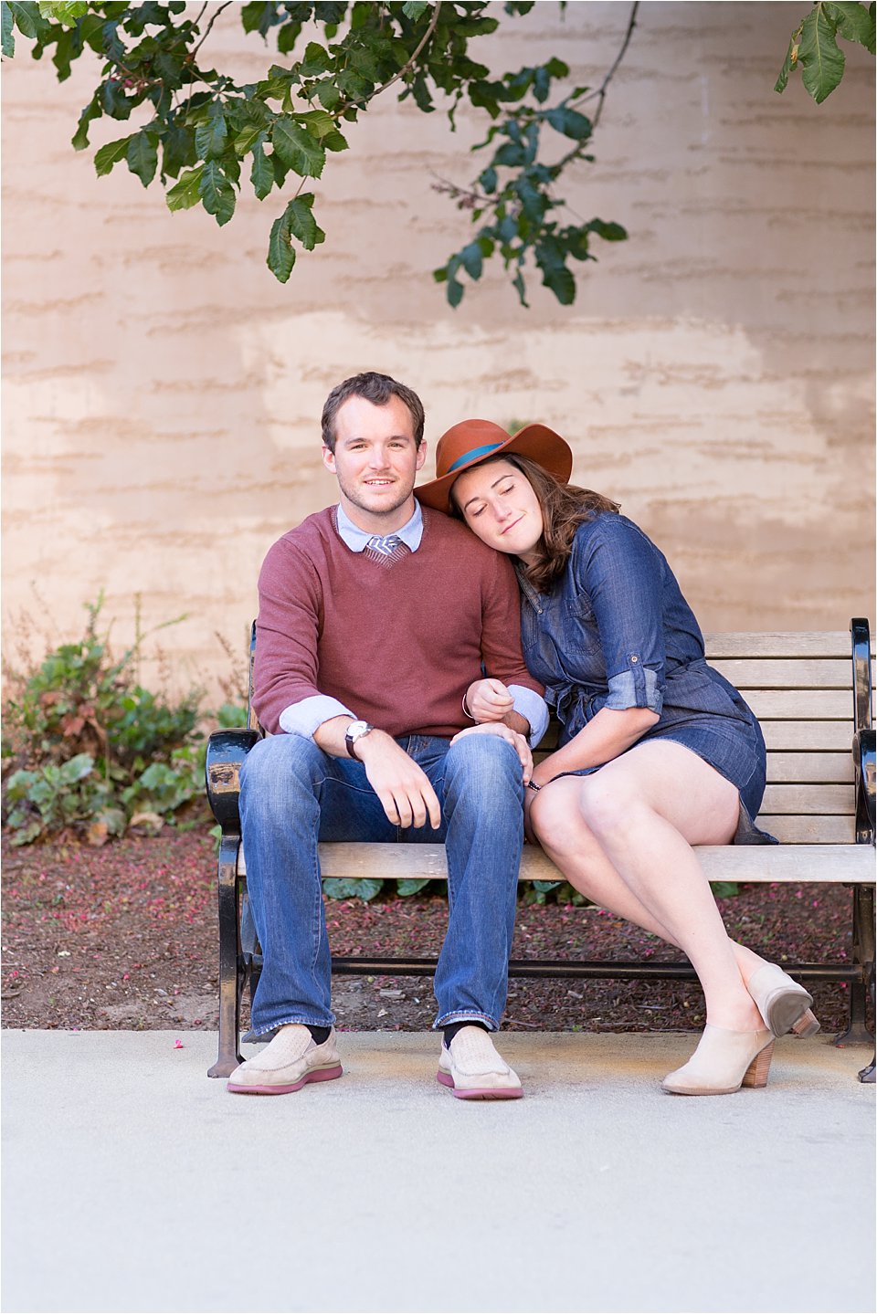 Engaged Couple on Park Bench in San Francisco