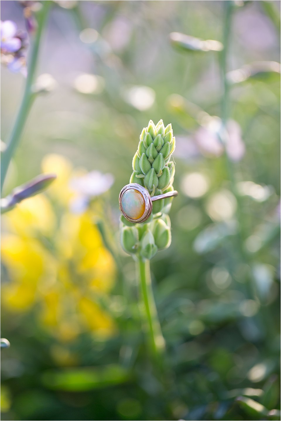 Fire Opal Engagement Ring in Wildflowers