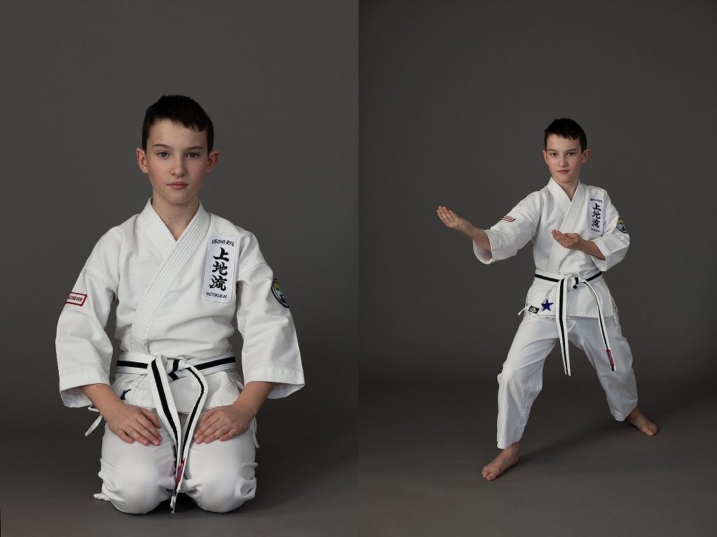 Portraits of a boy wearing a karate gi (uniform)