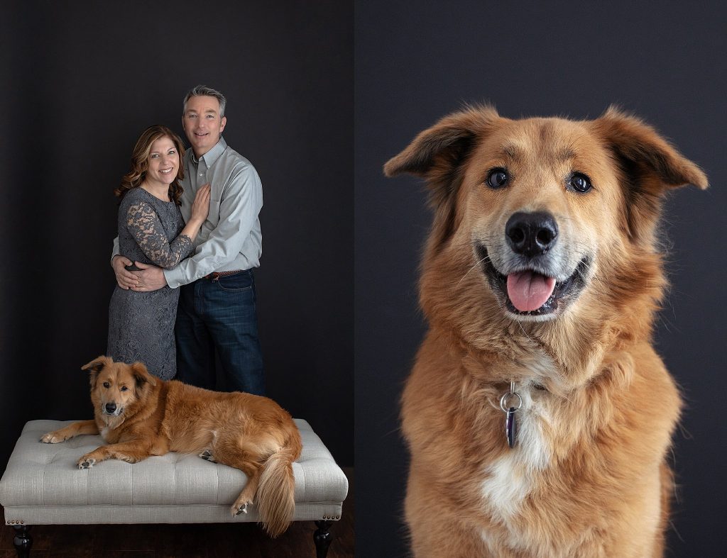 Portraits of a couple and their dog