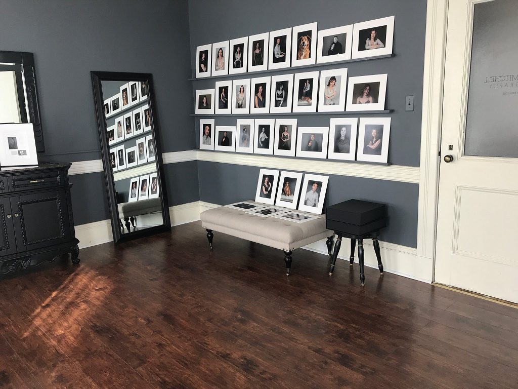 The Print Reveal wall at Maundy Mitchell Photography studio