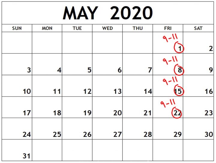 May 2020 photo course calendar