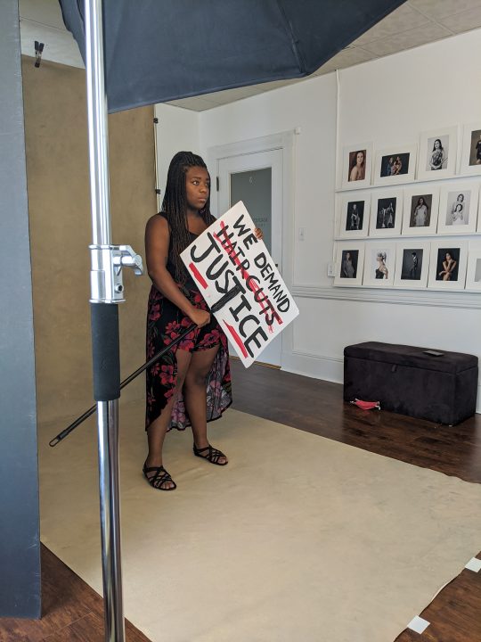Behind the scenes in Maundy Mitchell Photography studio in Plymouth, NH, during the making of Protest Portraits