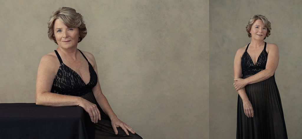 Women's studio portraits in Plymouth, NH - Kathy in black dress