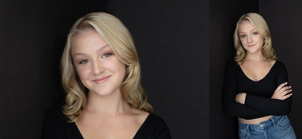 Modern headshots and personal branding for NH high school actor - headshots with black background