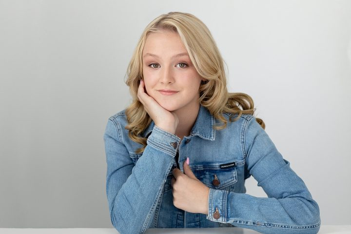 Modern headshot for Concord, NH high school student - Laryssa wearing a jean jacket