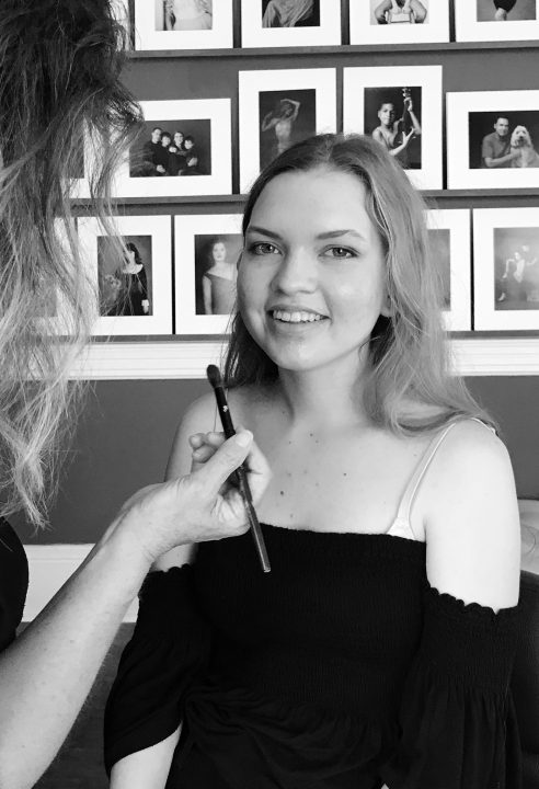 Chloe's headshot session - behind the scenes at the beginning:  hair and makeup styling by Donna Cotnoir