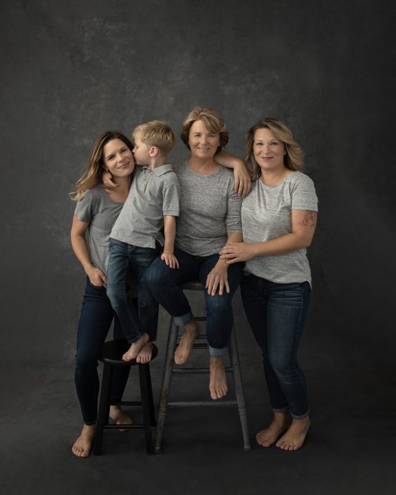 A photograph of three generations of a family