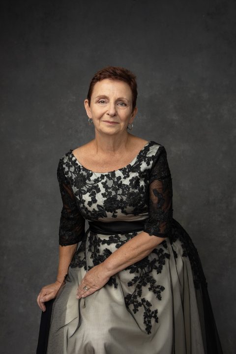 Woman wearing a vintage 1950s dress