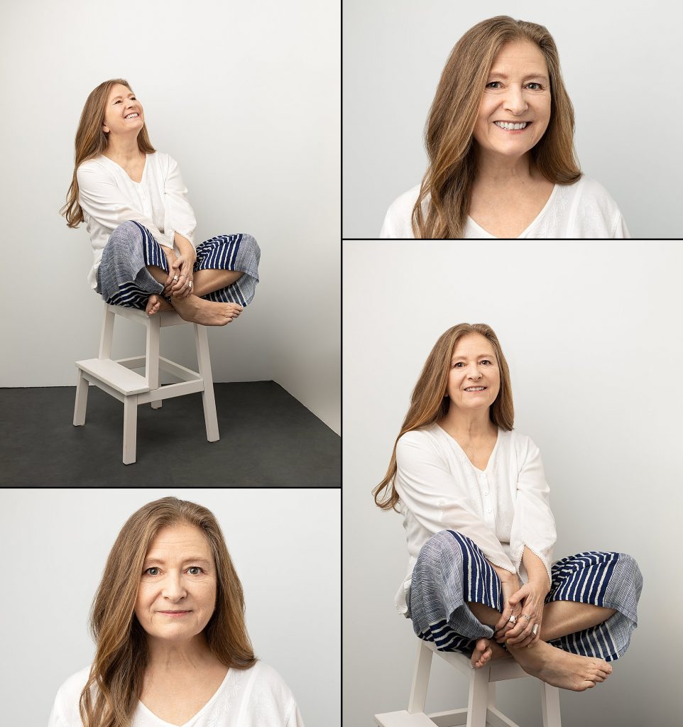 Four portraits of Kathy G. as part of Extraordinary: the Over 50 Revolution at Maundy Mitchell Photography in Plymouth, NH