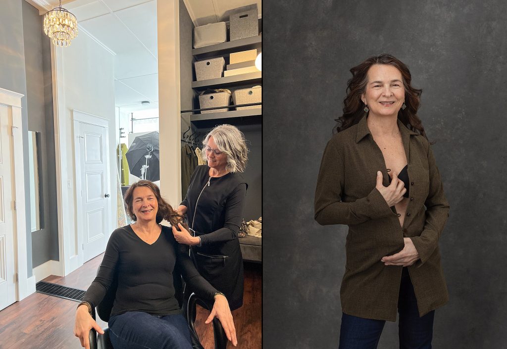 Deb - Before and After: Behind the scenes - hair and makeup by Dianne Sitar, and a portrait of Deb for the Over 50 Revolution