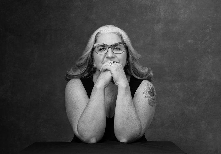 Black and white portrait of Kim for Extraordinary: the Over 50 Revolution