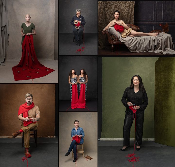A collage of portraits from Maundy Mitchell's personal project called Knitted Together