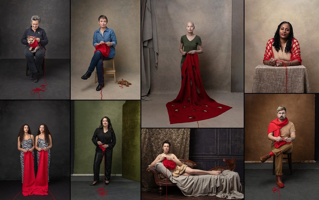 Collage of portraits from the Knitted Together project