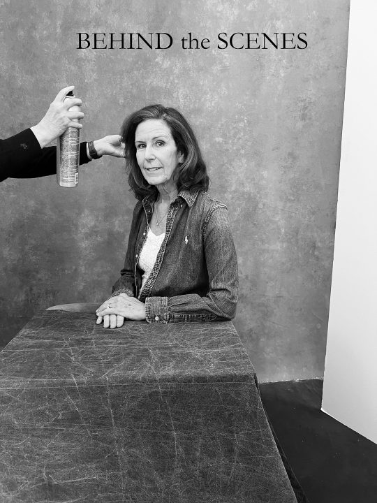 Behind the scenes during Robin's photo session for The Over 50 Revolution - hair and makeup styling by Donna Cotnoir