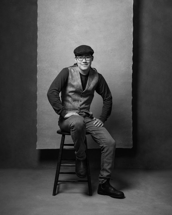 Black and white portrait of David at 18
