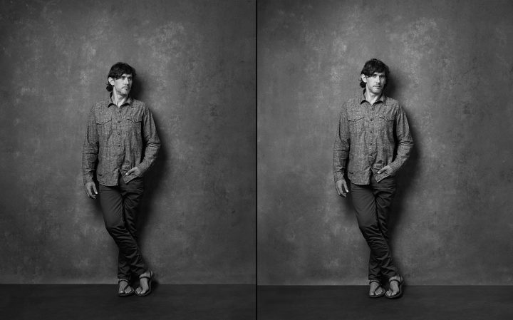 Two black and white casual portraits of Peter