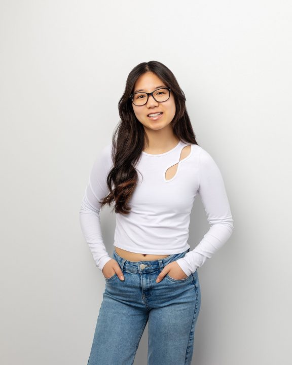 Personal branding portrait for actor Dora with white background