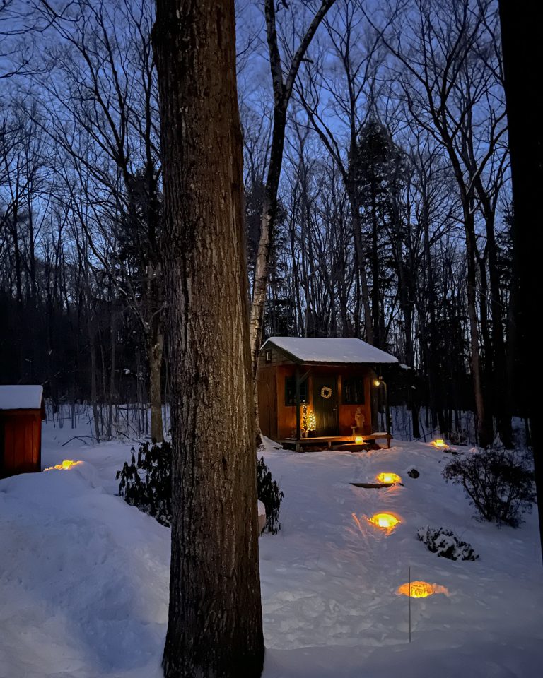 Maundy Mitchell's garden path with ice lanterns