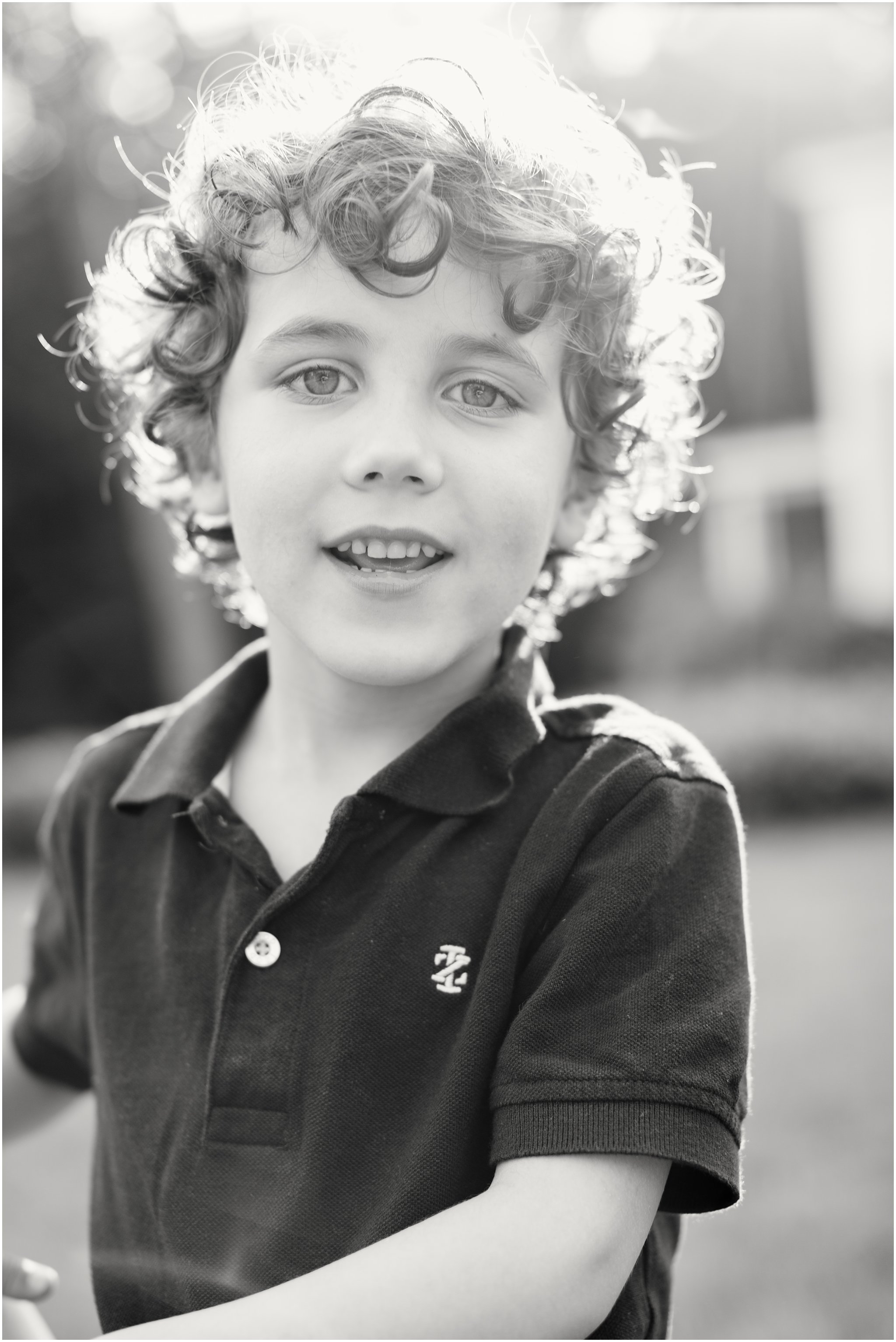 black and white portrait of five-year-old boy