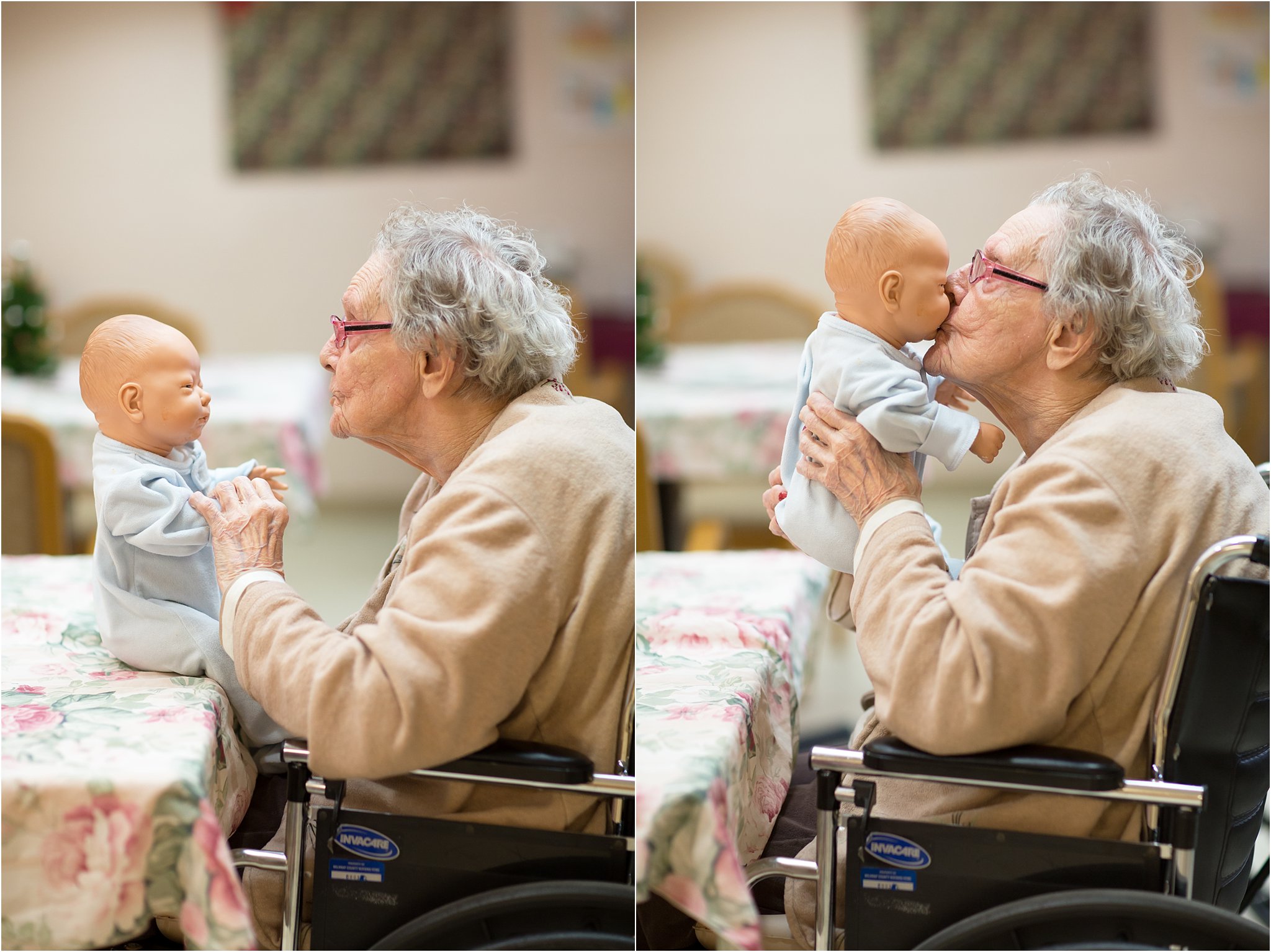 Elderly Woman Kissing Doll