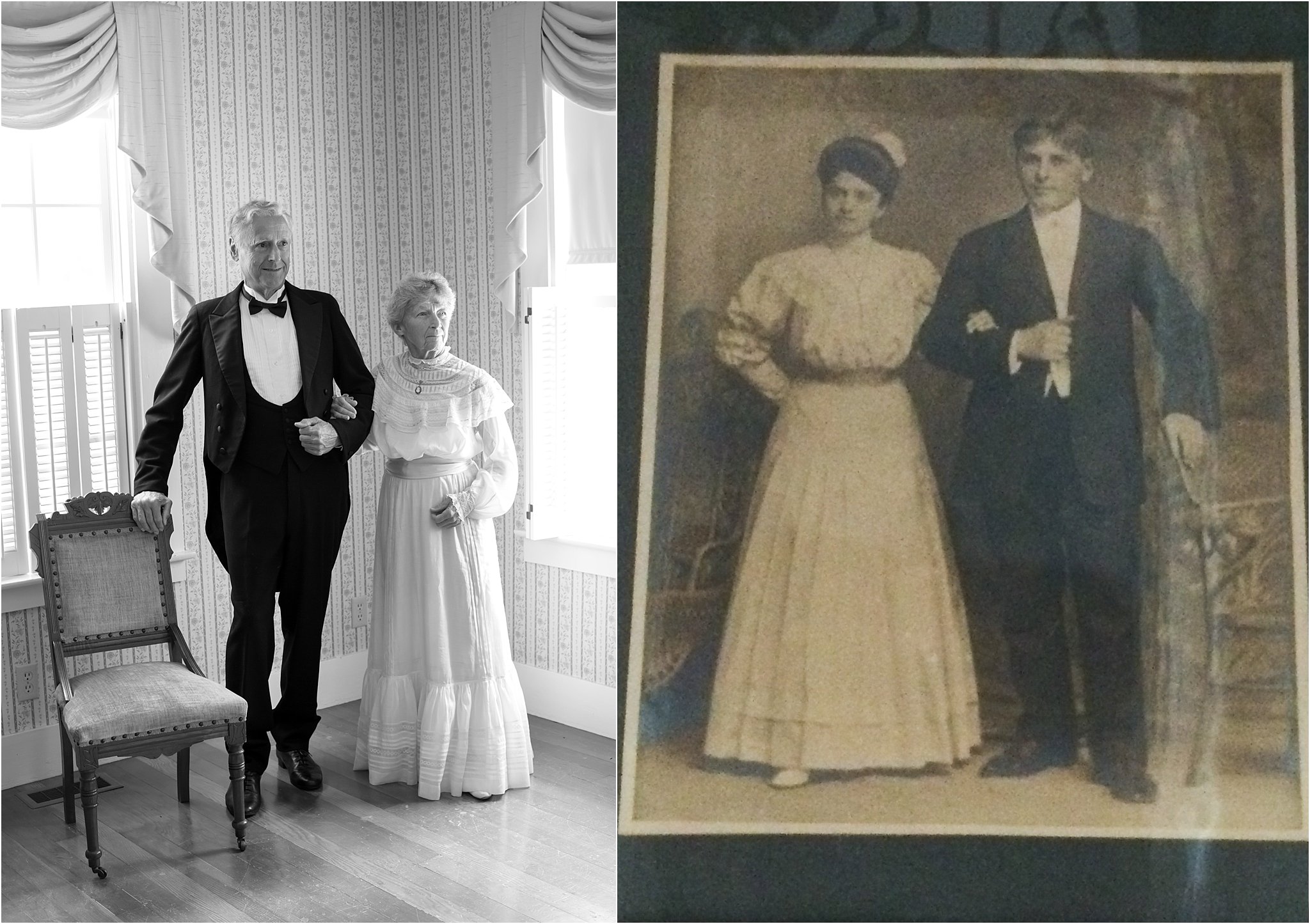 couple wearing old-fashioned wedding outfits