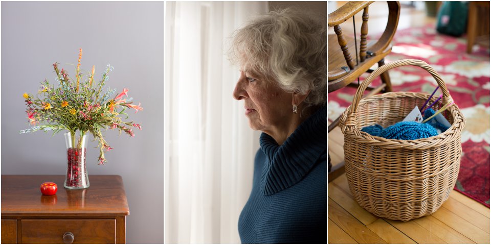 still life, profile portrait, knitting basket
