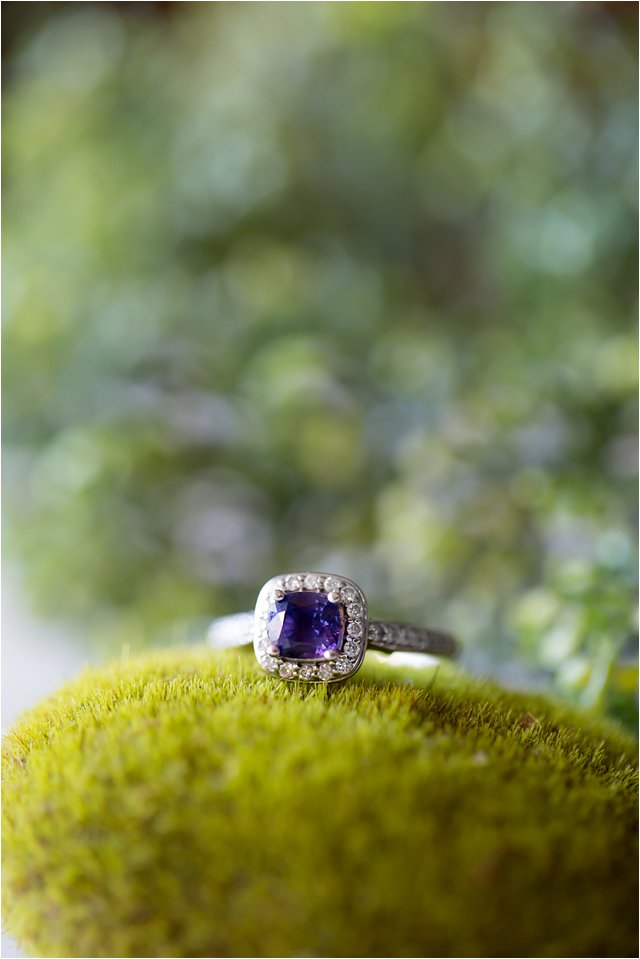 Sapphire and Diamond Engagement Ring on Moss