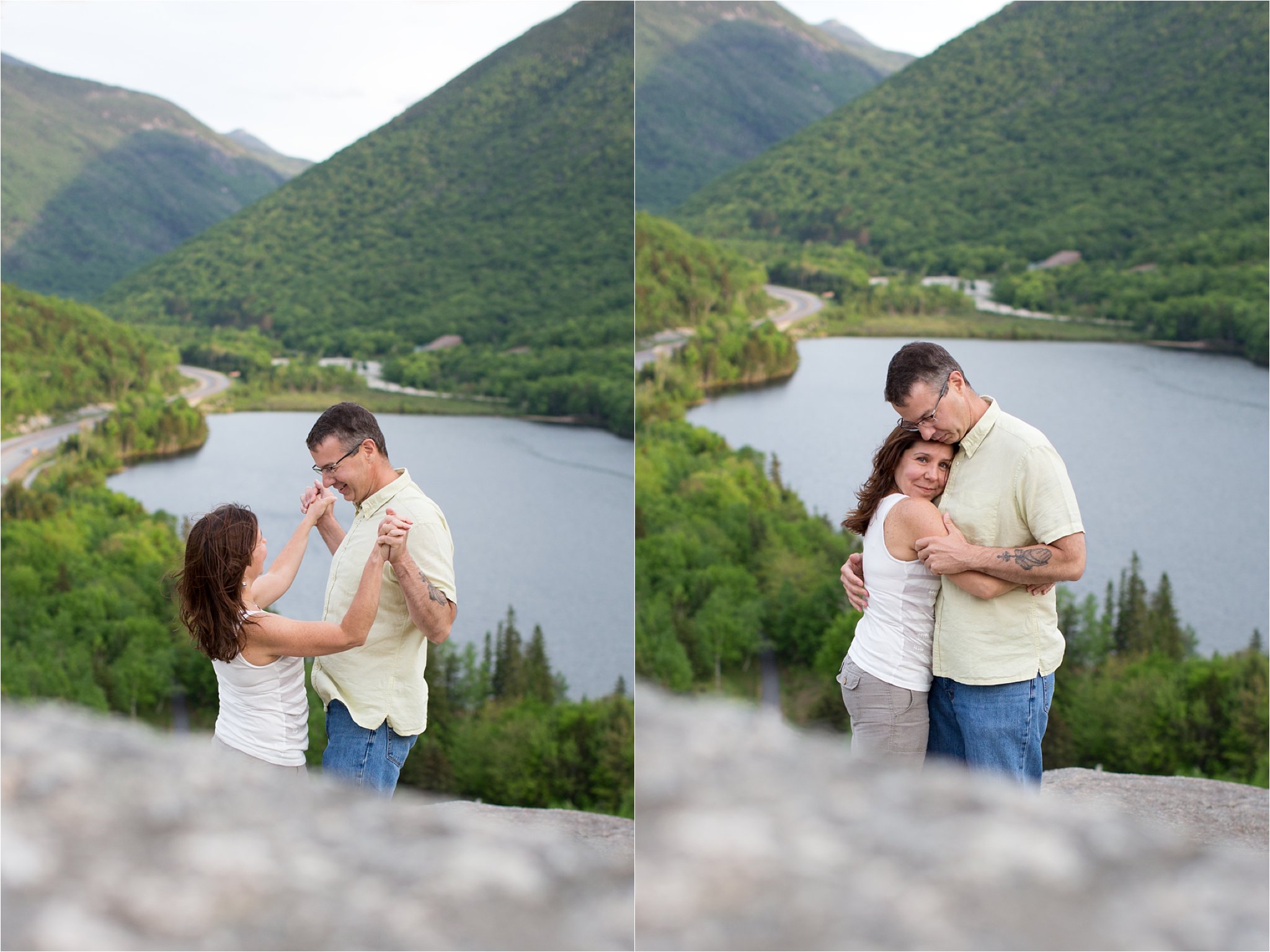 A Playful Engaged Couple on Artist's Bluff, Franconia Notch