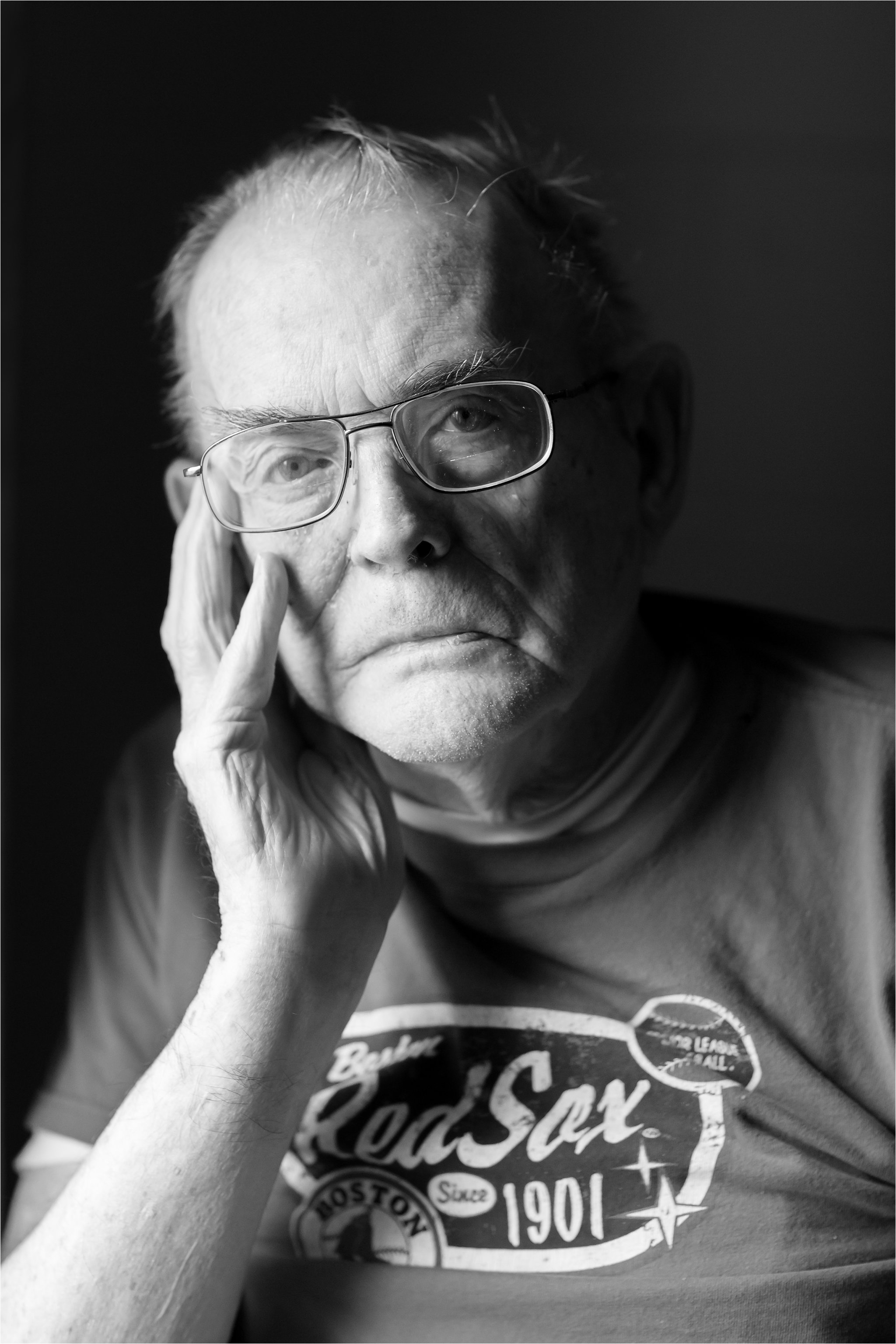 black and white portrait of elderly man