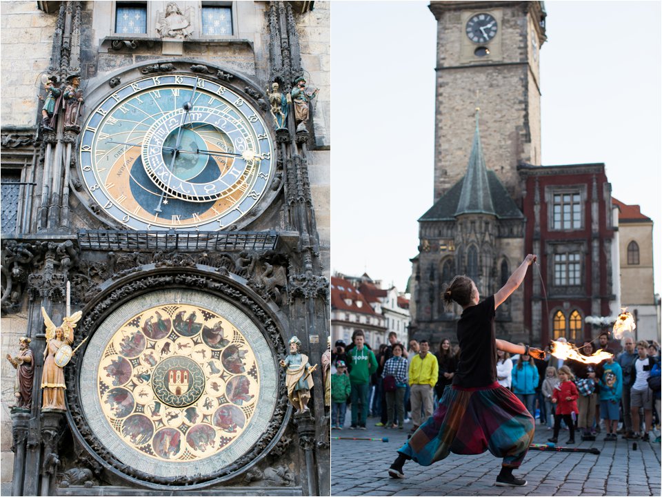 Clock and Street Performer in Prague (C) Maundy Mitchell