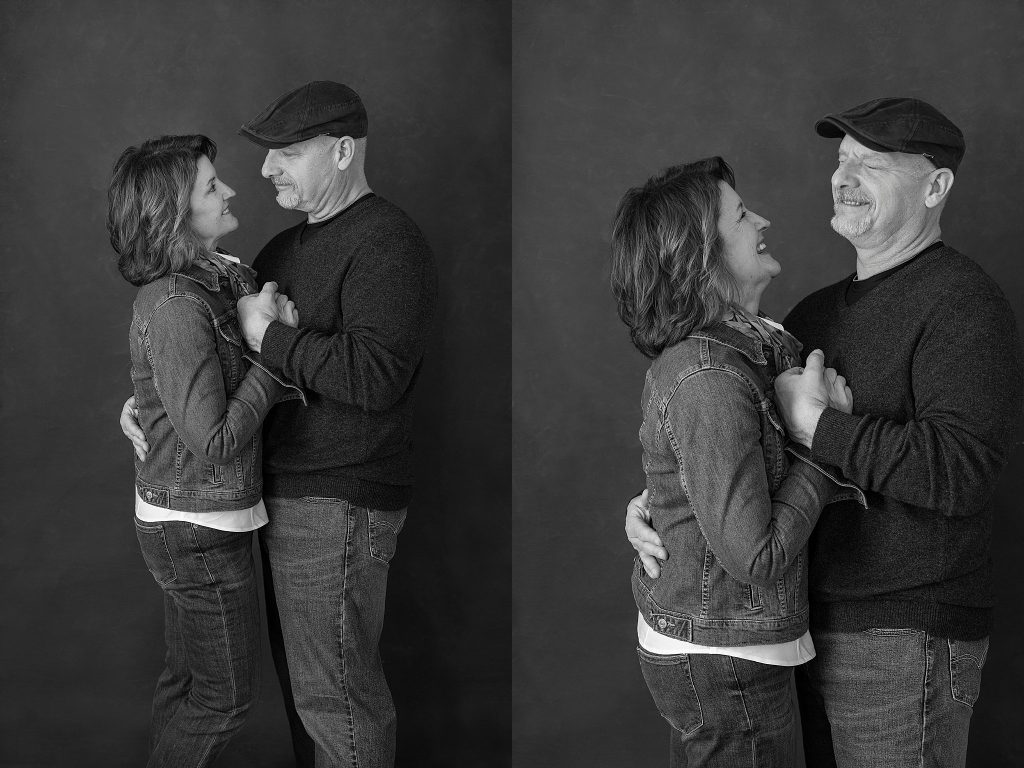 Black and white casual portraits of the couple