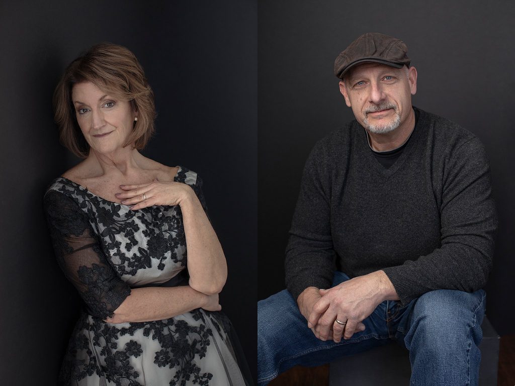 Susan wearing 1950s lace dress, Tom wearing a hat and jeans