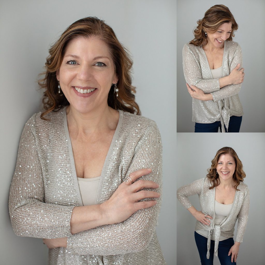 Personal branding portraits of Kimberly in a sparkly sweater