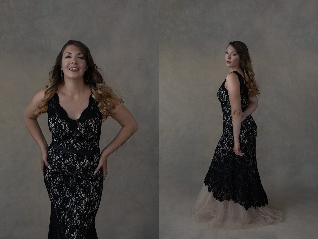 Portraits of Kate in black lace gown