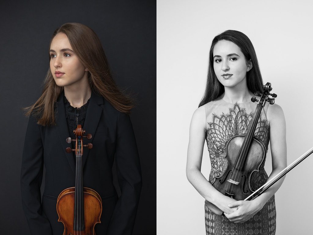 Low key and high key black and white portrait of high school violinist