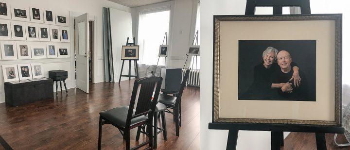 Photos of the print reveal session and a custom framed portrait