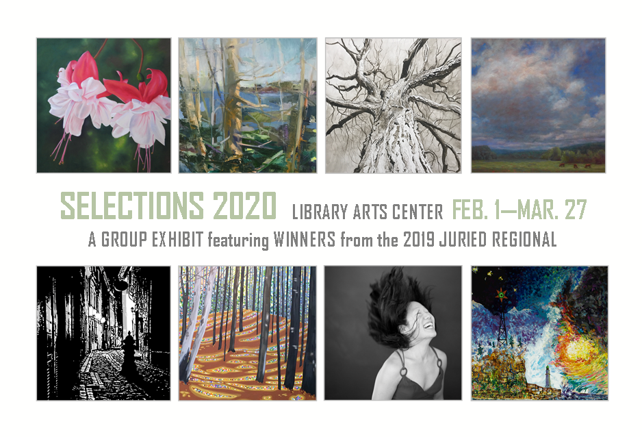 promotional postcard for Library Arts Center "Selections 2020" group exhibit
