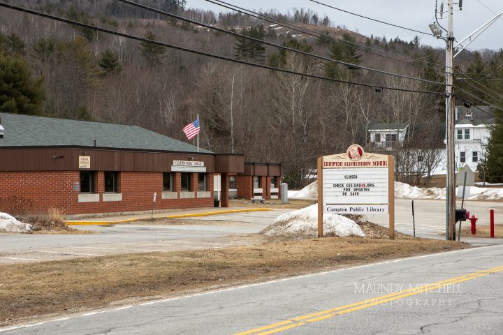 Campton, NH Elementary School and public library - closed sign